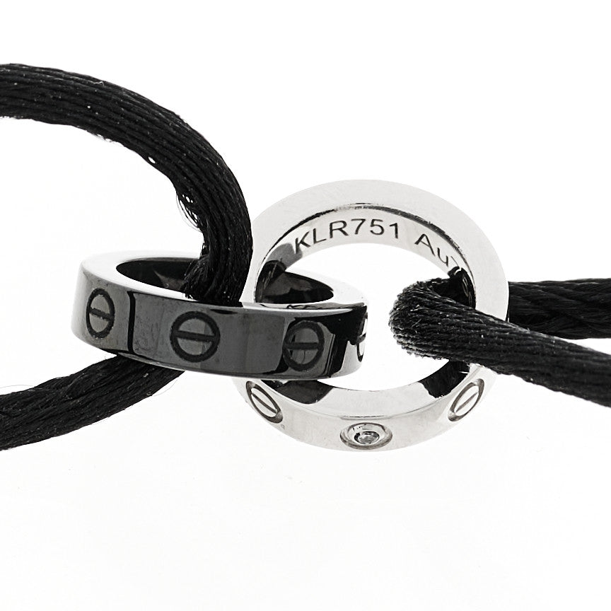 Cartier 18K White Gold Ceramic 4 Diamond LOVE Cord Bracelet Black 4 of 5