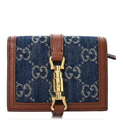 Gucci New Denim GG Monogram Jackie 1961 Card Case Blue Tea Cuir 1 of 11