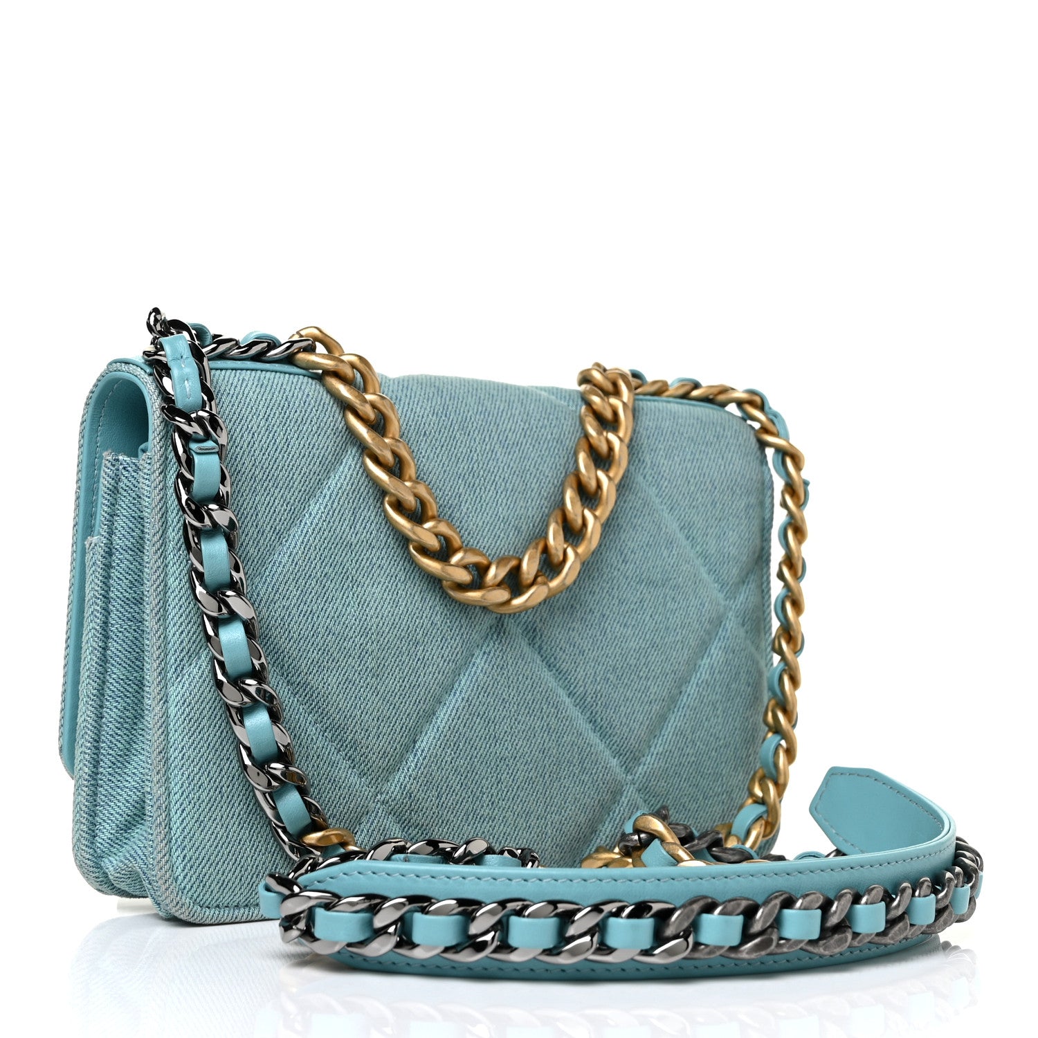 Chanel Denim Quilted Chanel 19 Wallet On Chain WOC Neon Blue 2 of 8