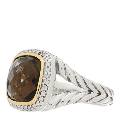 David Yurman Sterling Silver 18K Yellow Gold Diamond Smoky Quartz 11mm Albion Ring 58 8.5 3 of 5