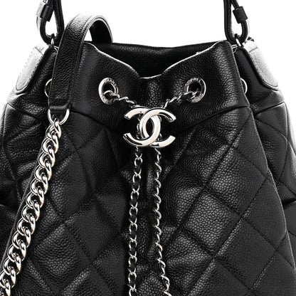 Chanel Caviar Flat Quilted CC Chain Bucket Drawstring Bag Black 8 of 11