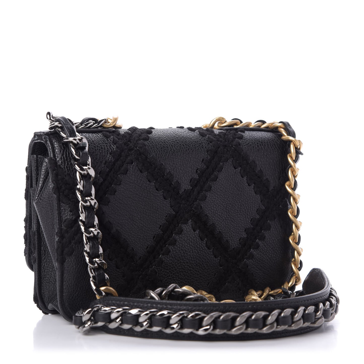Calfskin Crochet 19 Wallet On Chain WOC Black