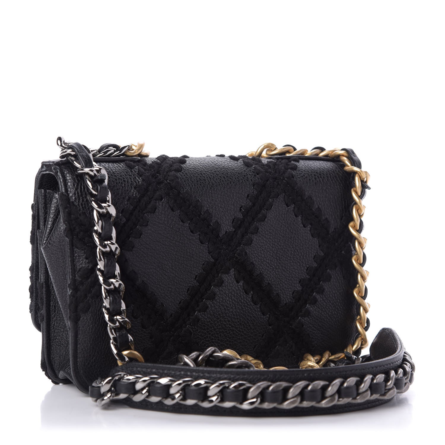 Chanel Calfskin Crochet 19 Wallet On Chain WOC Black 3 of 10