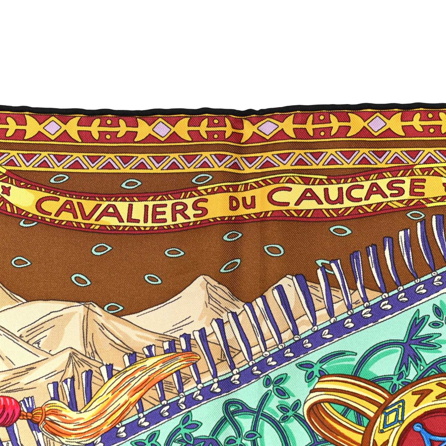 Silk Cavaliers du Caucase Scarf 140 Tabac Orange Multicolor