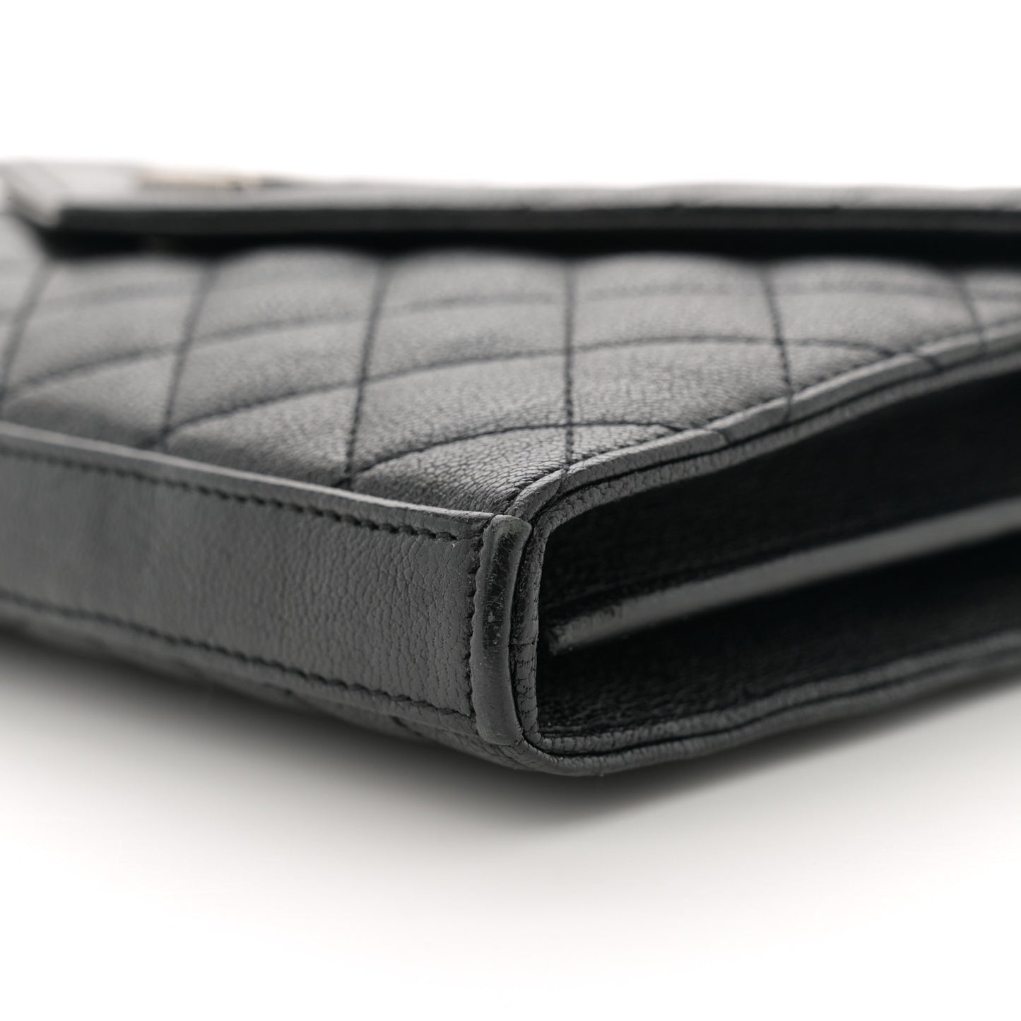 Sheepskin Tri-Quilt Monogram Envelope Chain Wallet Black