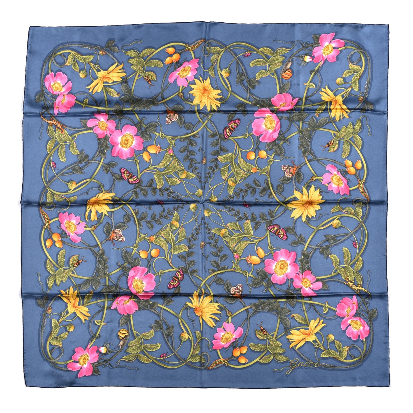 Silk Twill Flowerwebby Square Scarf Sky Blue