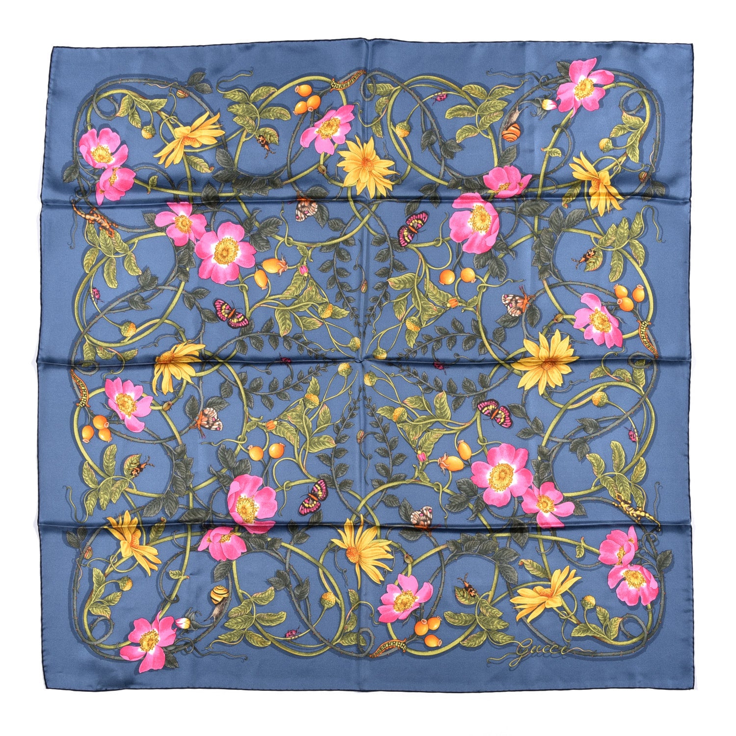 Gucci Silk Twill Flowerwebby Square Scarf Sky Blue 1 of 4