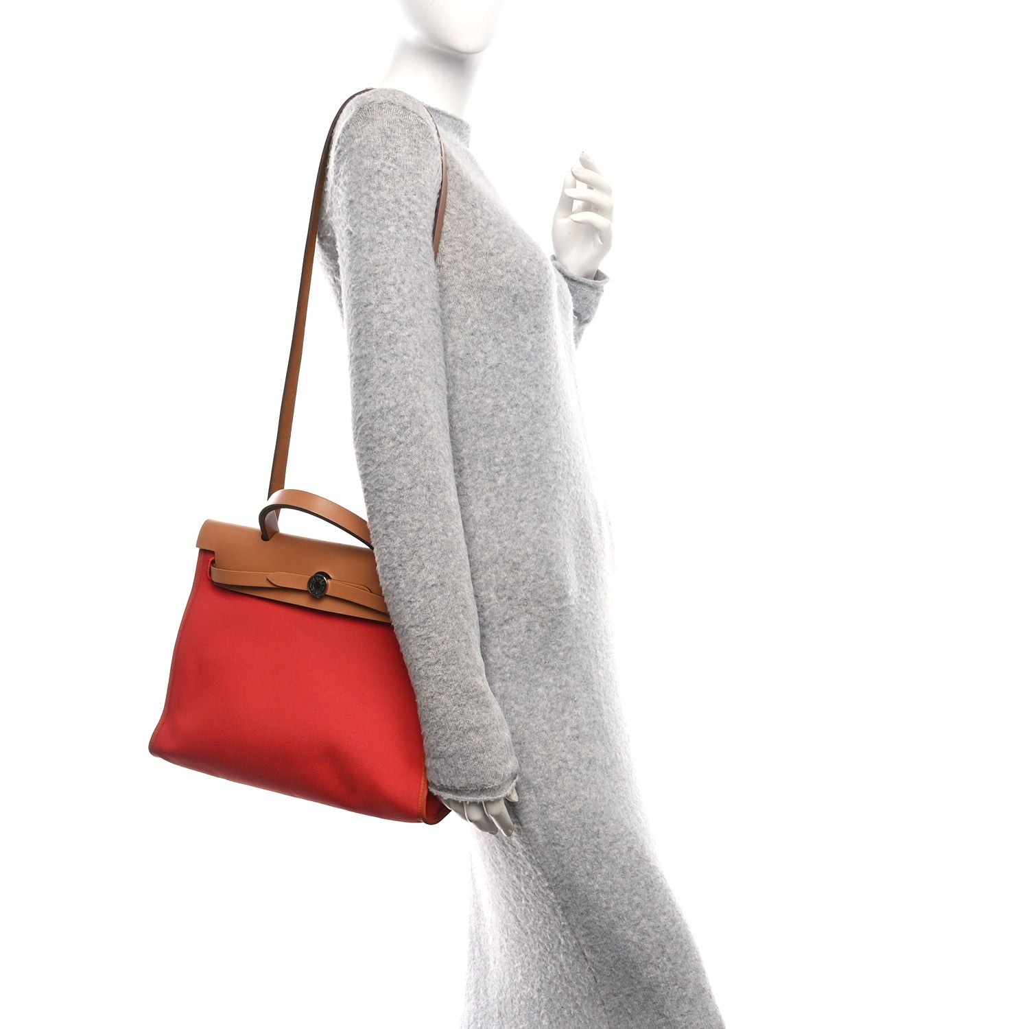 Hermes Vache Hunter Toile Herbag Zip 31 PM Rouge Tomate Natural 2 of 11
