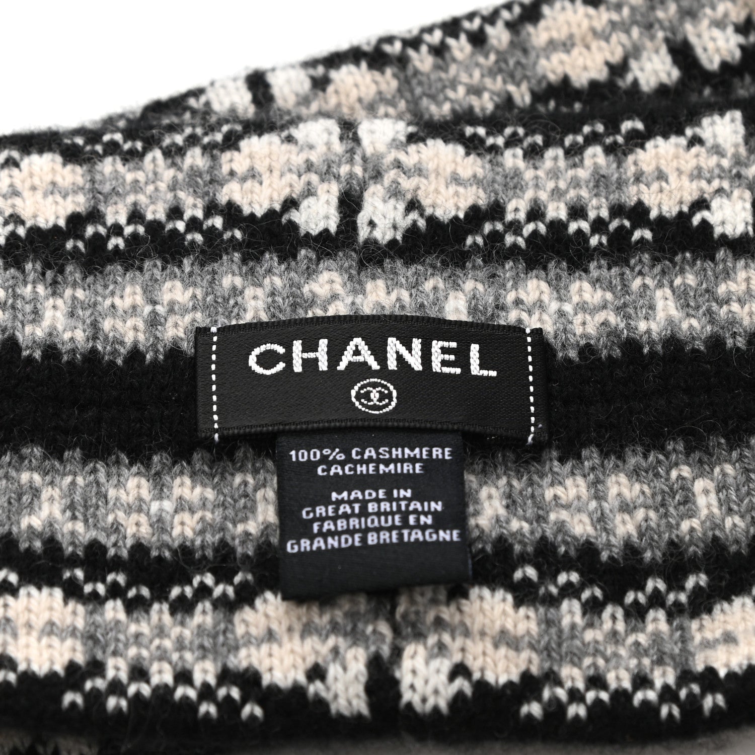 Chanel Cashmere CC Headband Black Dark Grey Ecru Pink 4 of 5