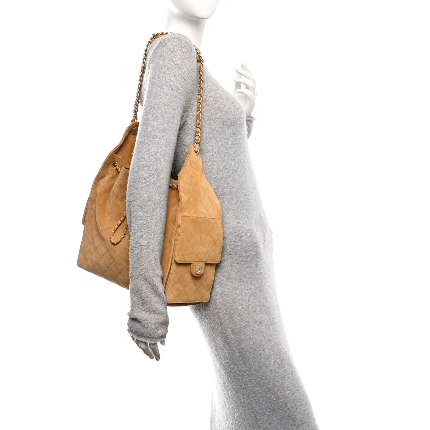 Suede Quilted Medium Chanel 25 Handbag Beige