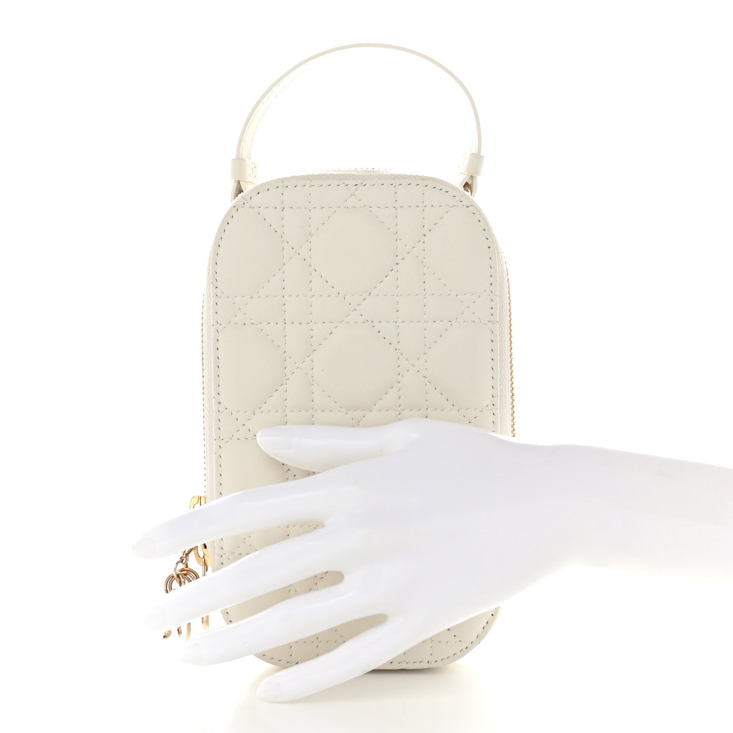 Lambskin Cannage Lady Dior Phone Holder Latte