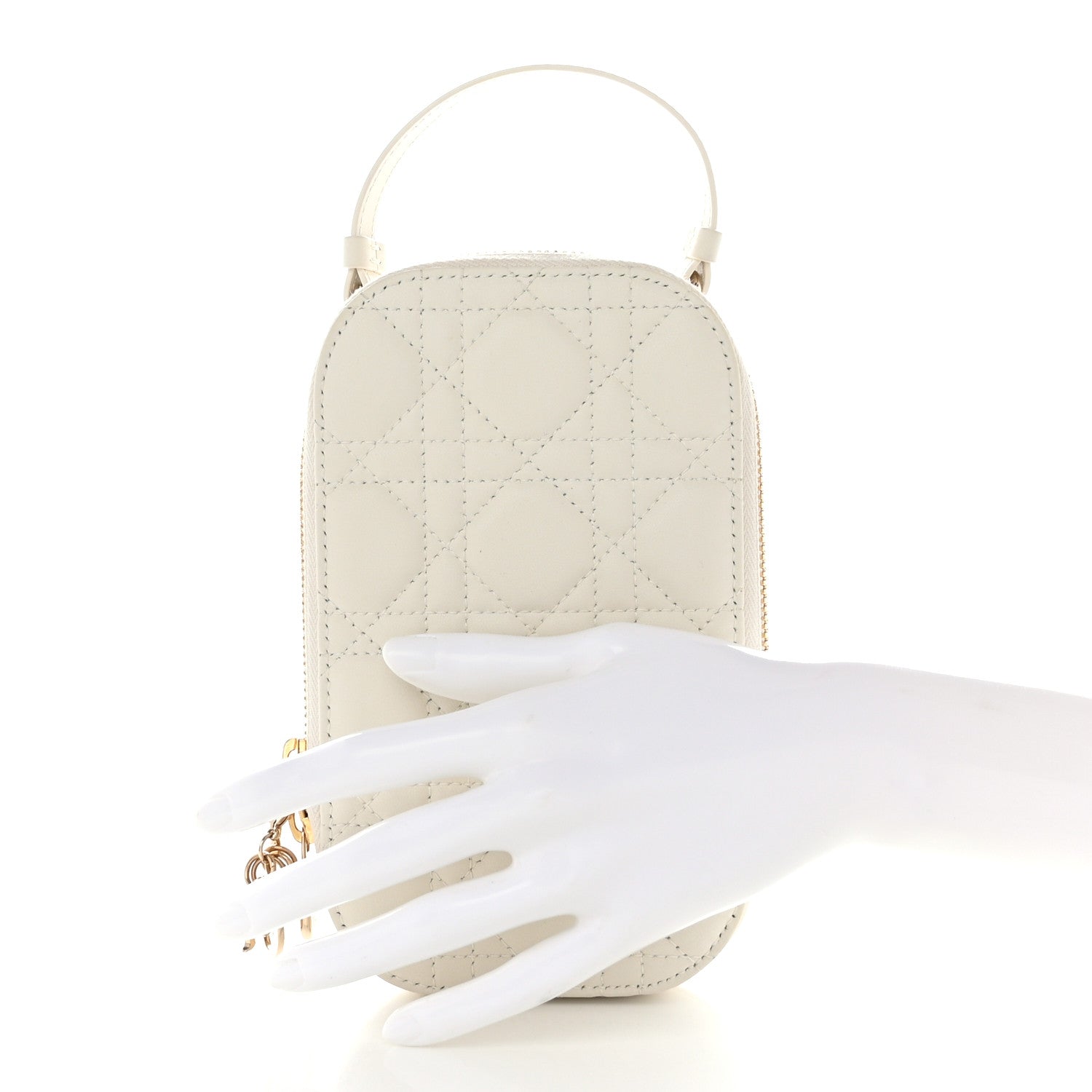 Christian Dior Lambskin Cannage Lady Dior Phone Holder Latte 2 of 11
