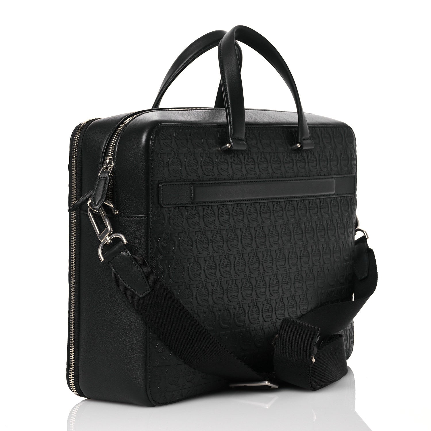 Salvatore Ferragamo Calfskin Gancini Embossed Briefcase Black 3 of 13