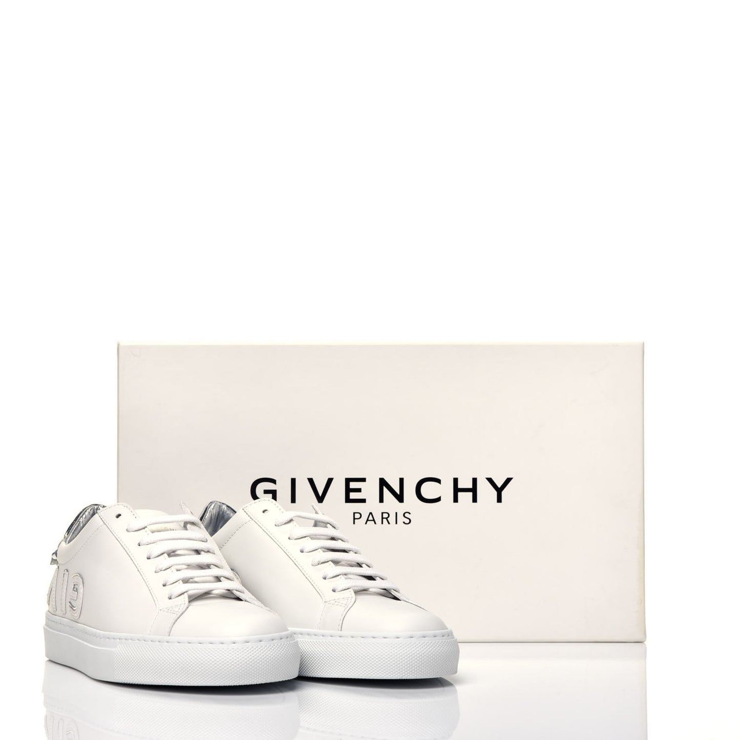 Calfskin Reverse Logo Womens Urban Street Sneakers 37 White Silver