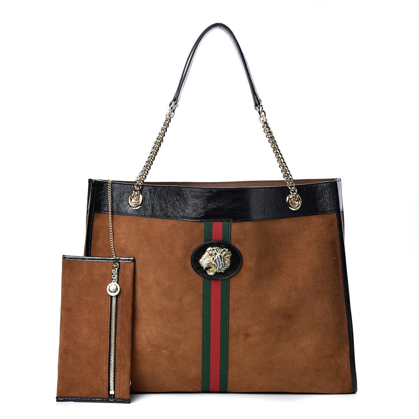 Suede Patent Large Rajah Chain Tote Nocciola Black
