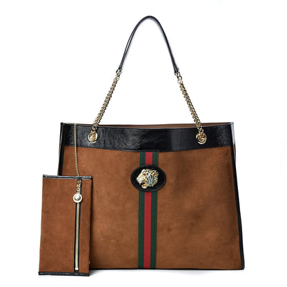 Gucci Suede Patent Large Rajah Chain Tote Nocciola Black 1 of 12