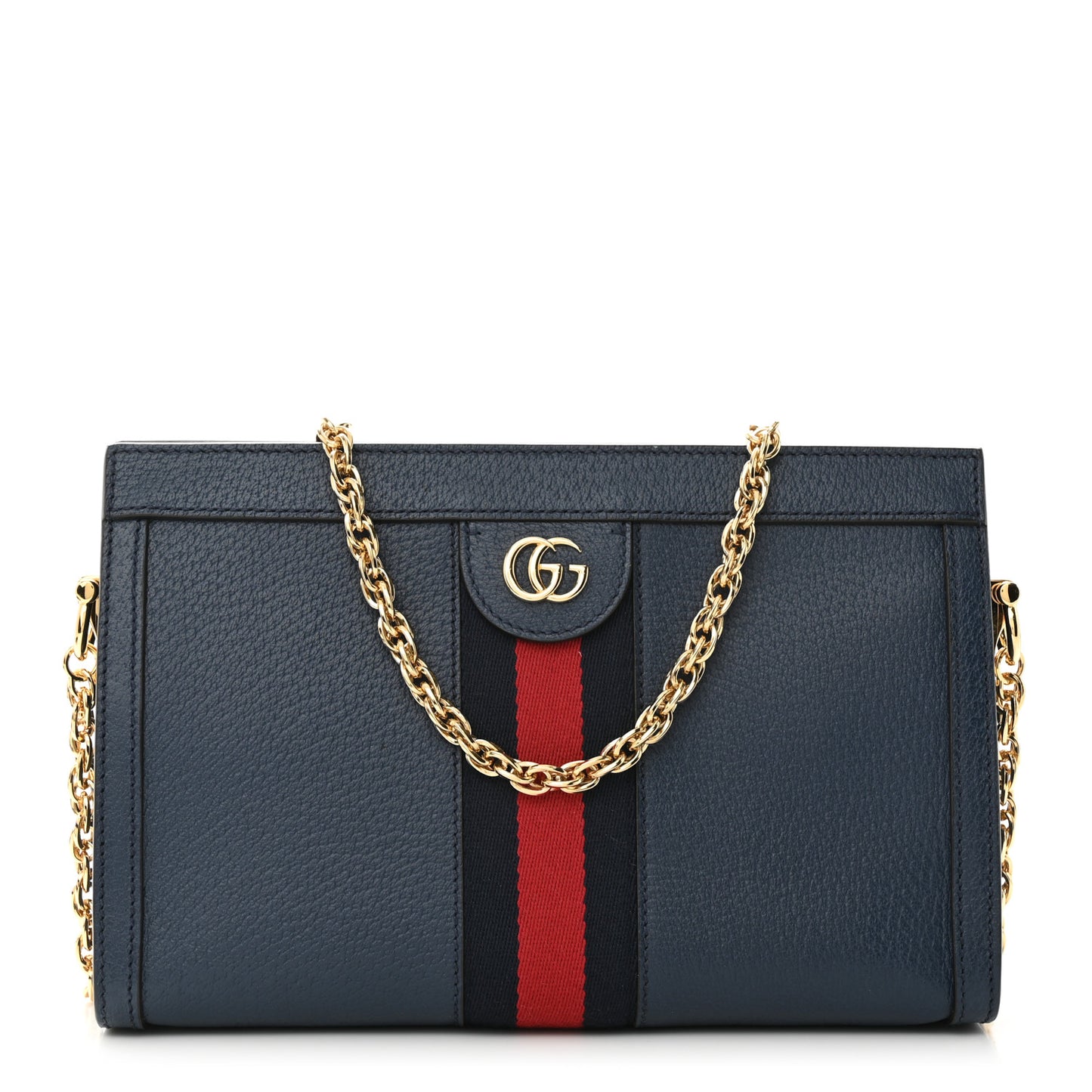 Textured Calfskin Web Small Ophidia Chain Shoulder Bag Blue Agata