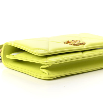 Chanel Shiny Lambskin Quilted Chanel 19 Wallet On Chain WOC Neon Yellow 6 of 12