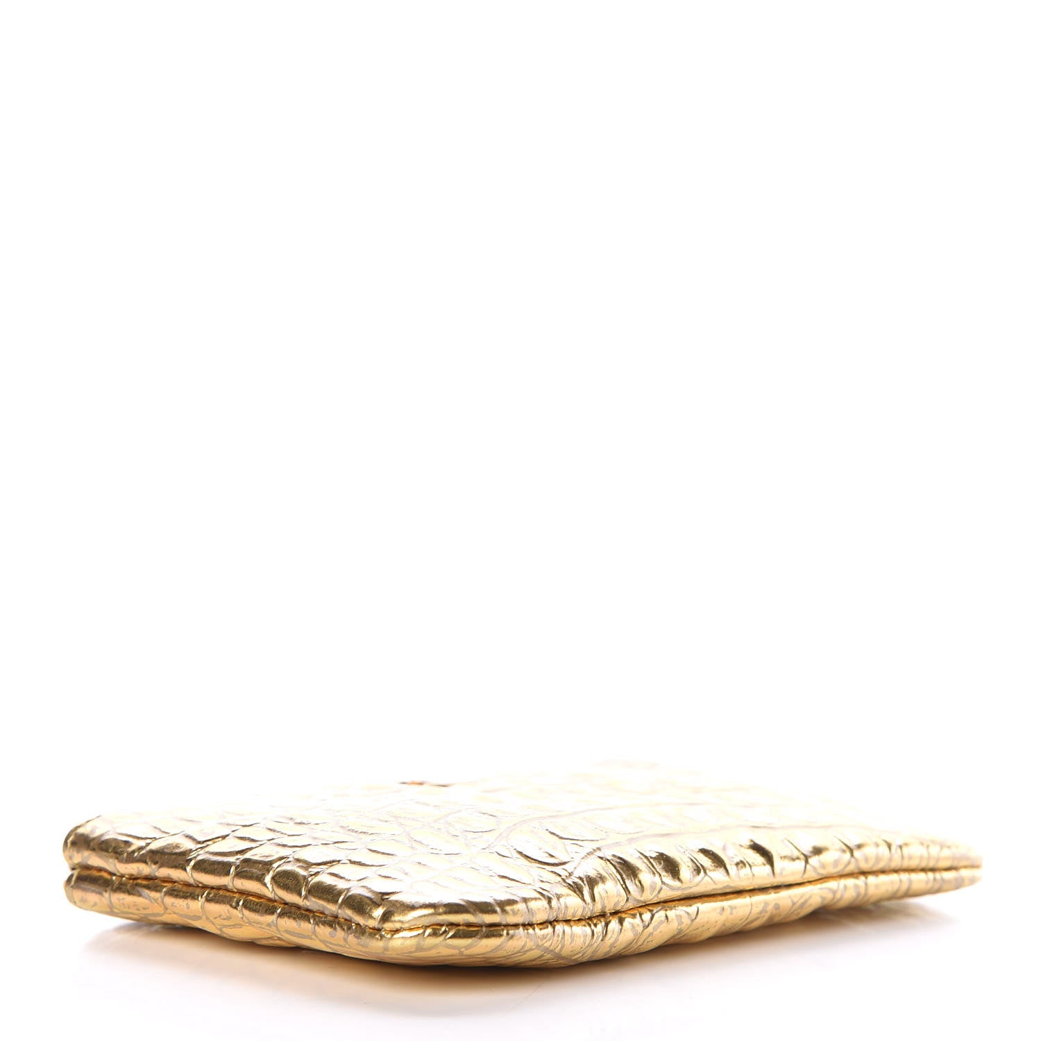 Chanel Metallic Calfskin Crocodile Embossed Cocodile Small Cosmetic Case Gold 4 of 10