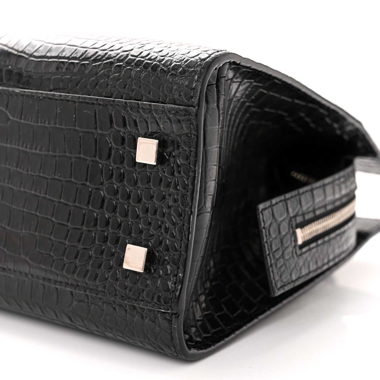 Saint Laurent Calfskin Crocodile Embossed Small Uptown Tote Black 11 of 16