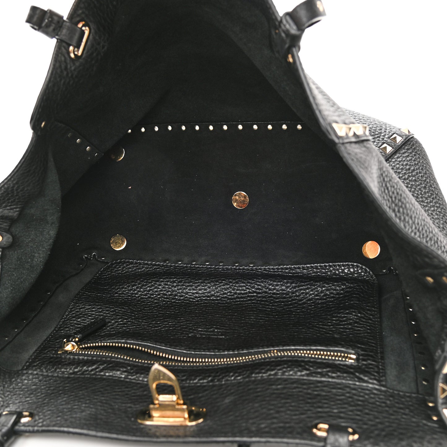 Pebbled Calfskin Medium Rockstud Tote Black