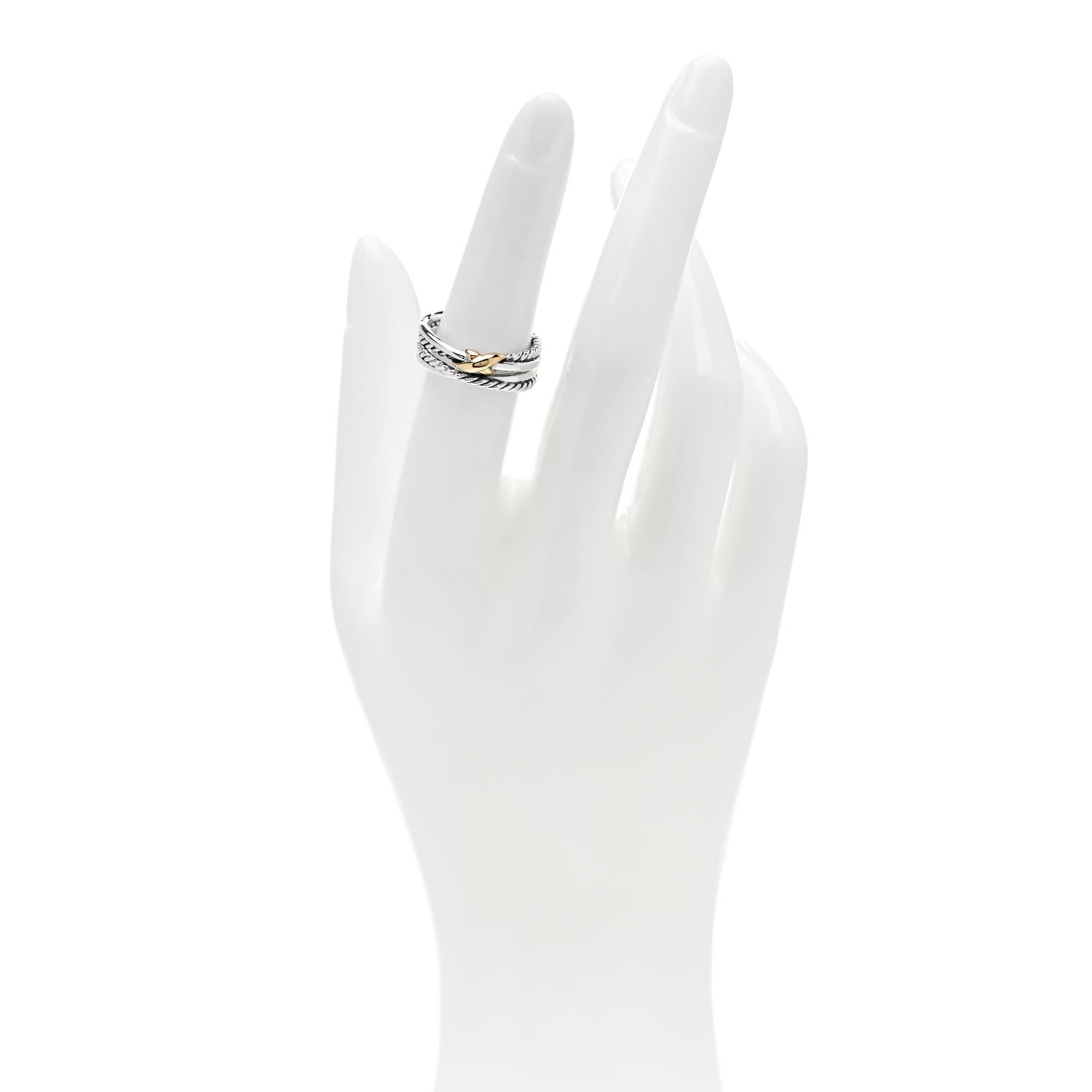 David Yurman Sterling Silver 18K Yellow Gold 6mm X Crossover Ring 52 6 2 of 4