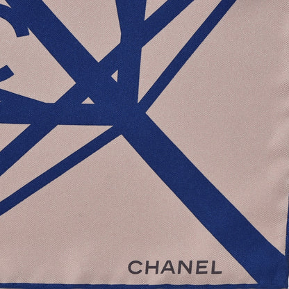 Chanel Silk CC Geometric Scarf Beige Blue 4 of 5