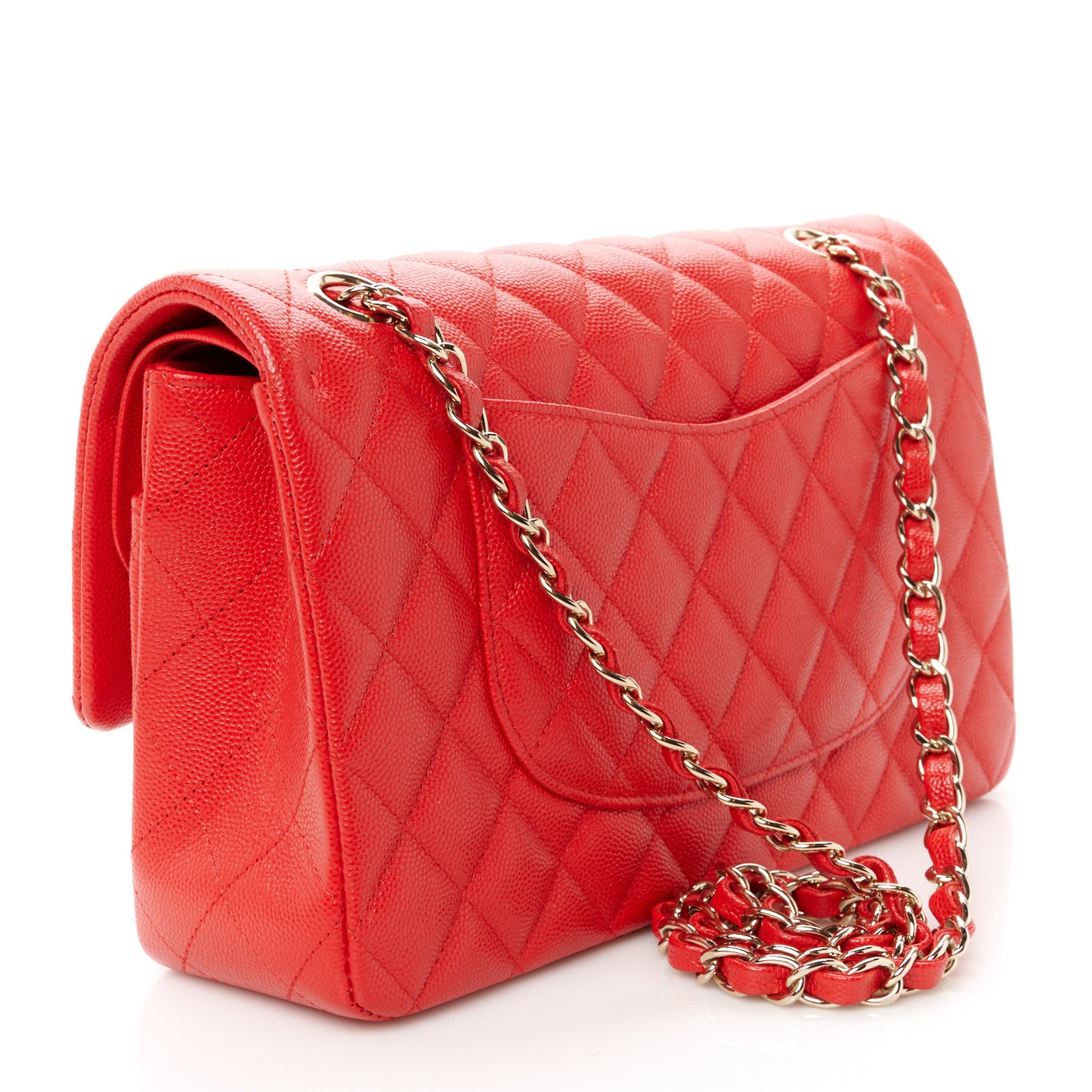 Caviar Quilted Medium Double Flap Red