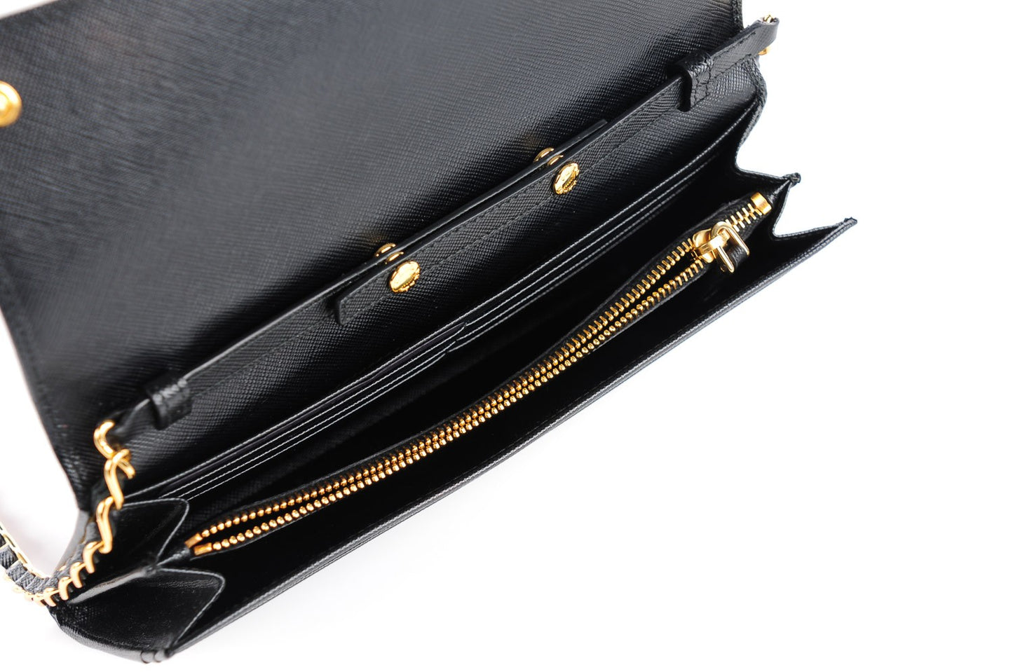 Saffiano Metal Oro Chain Wallet Nero Black