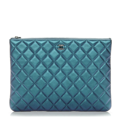 Chanel Iridescent Lambskin Quilted Medium Cosmetic Case Turquoise 1 of 8