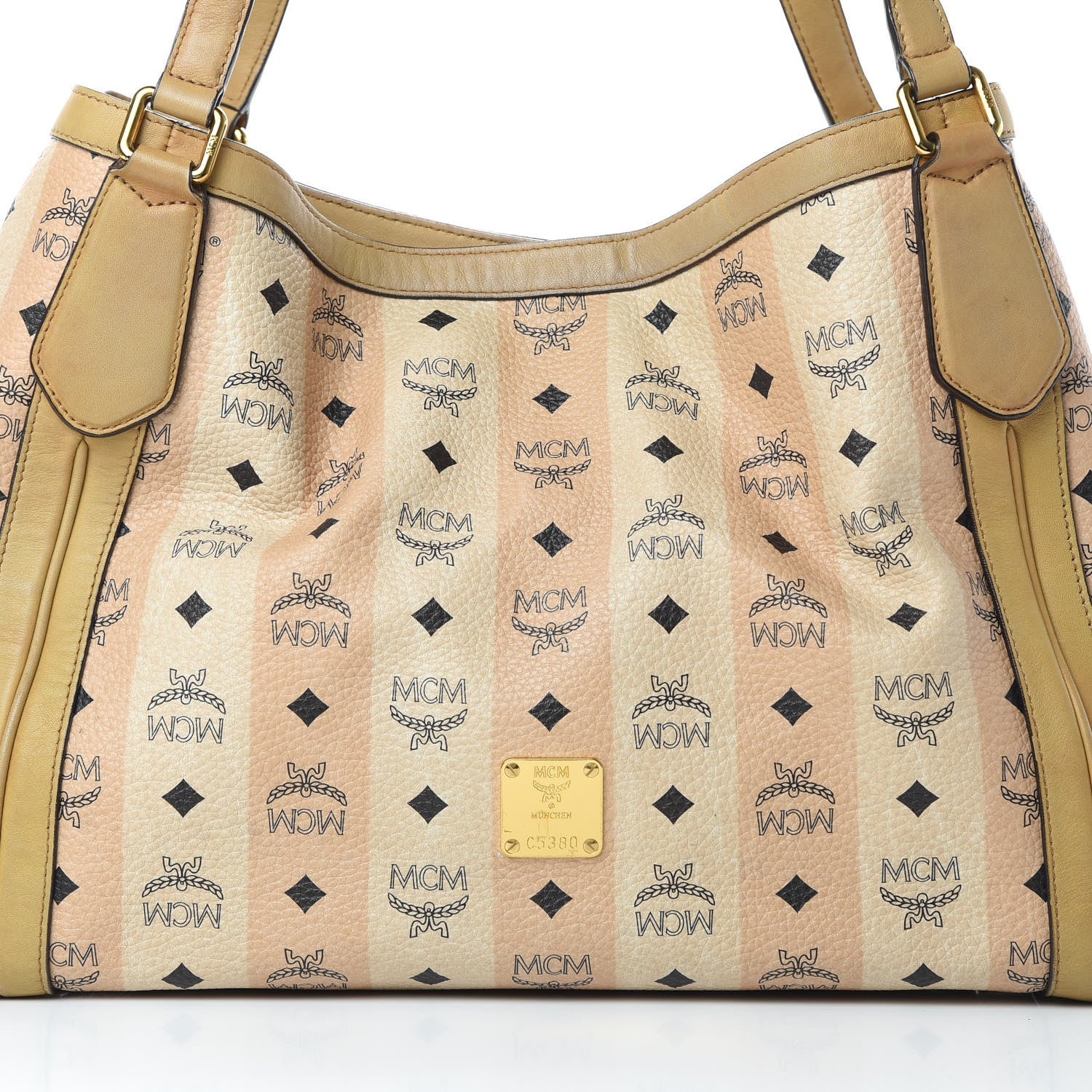 MCM Striped Visetos Shopping Tote Beige 8 of 19