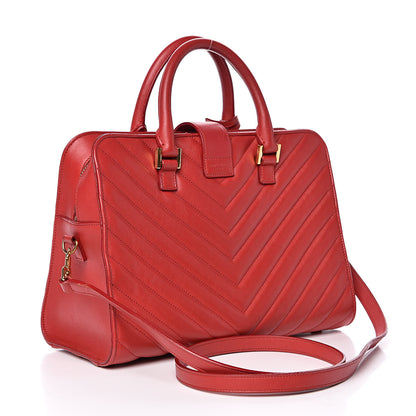 Saint Laurent Calfskin Matelasse Chevron Small Monogram Cabas Lipstick Red 3 of 13