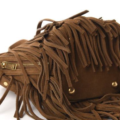 Saint Laurent Suede Calfskin Small Emmanuelle Fringe Bucket Bag Light Ocre 6 of 9