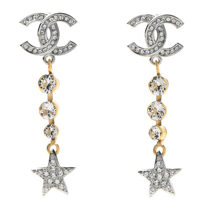 Chanel Crystal Star Drop CC Earrings Silver Gold 1 of 5