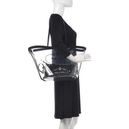 Prada Plexiglass Calfskin Small Shopper Tote Black 2 of 15