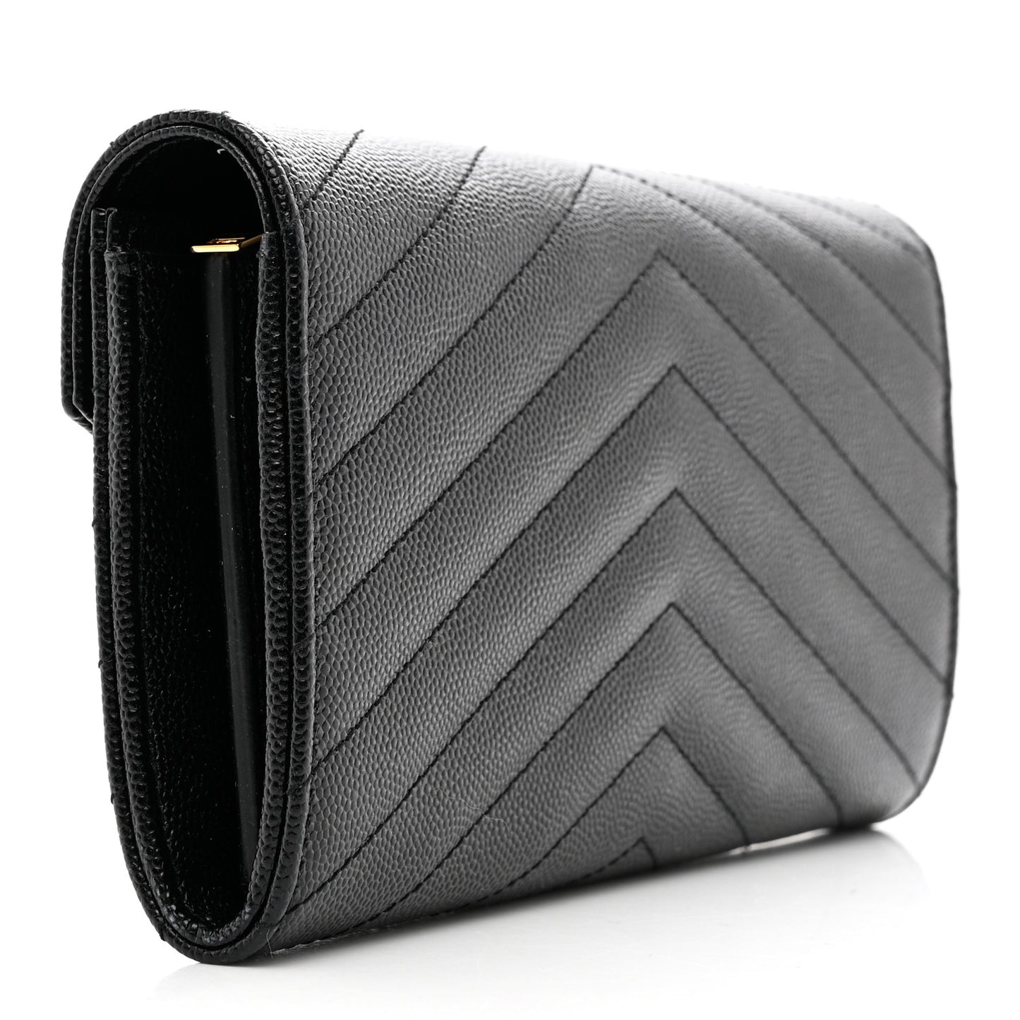 Grain De Poudre Matelasse Chevron Monogram Flap Wallet Black