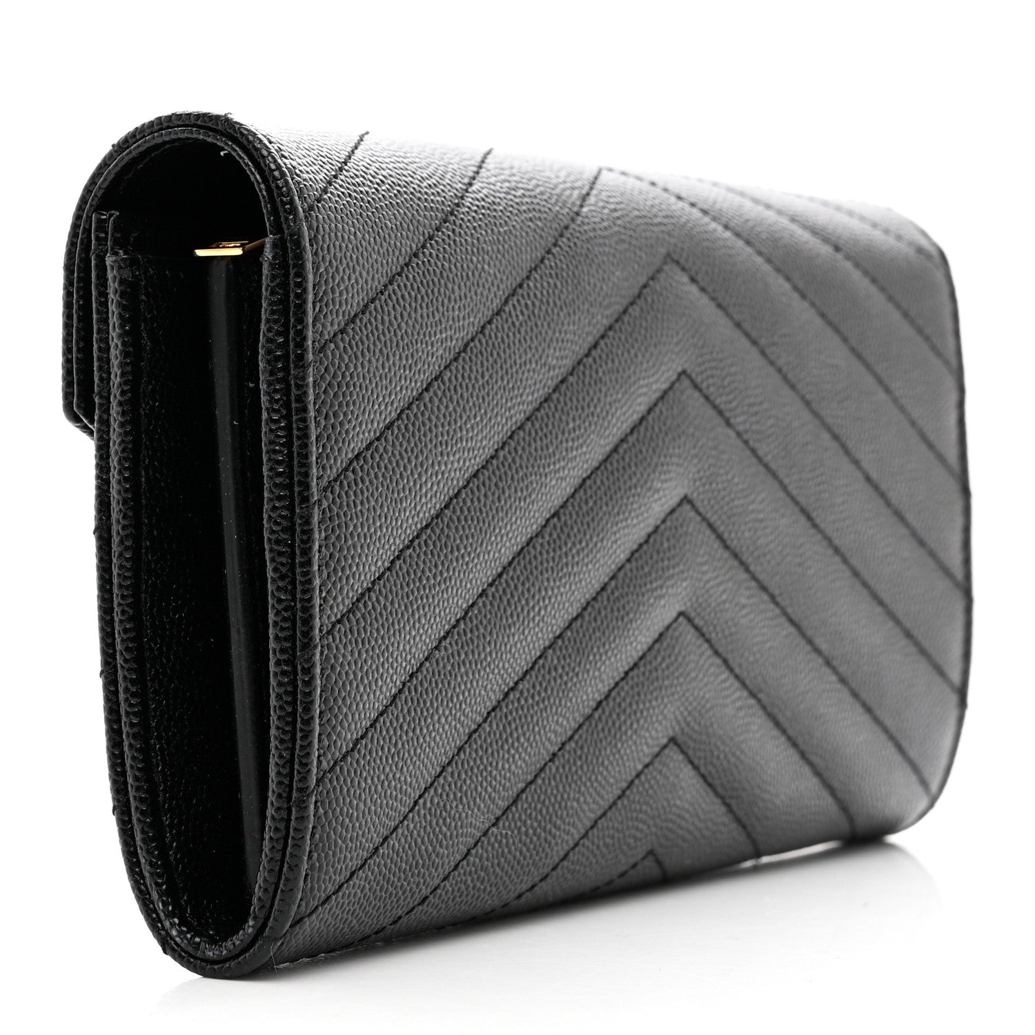 Saint Laurent Grain De Poudre Matelasse Chevron Monogram Flap Wallet Black 3 of 7