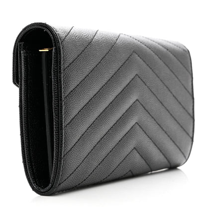 Saint Laurent Grain De Poudre Matelasse Chevron Monogram Flap Wallet Black 3 of 7