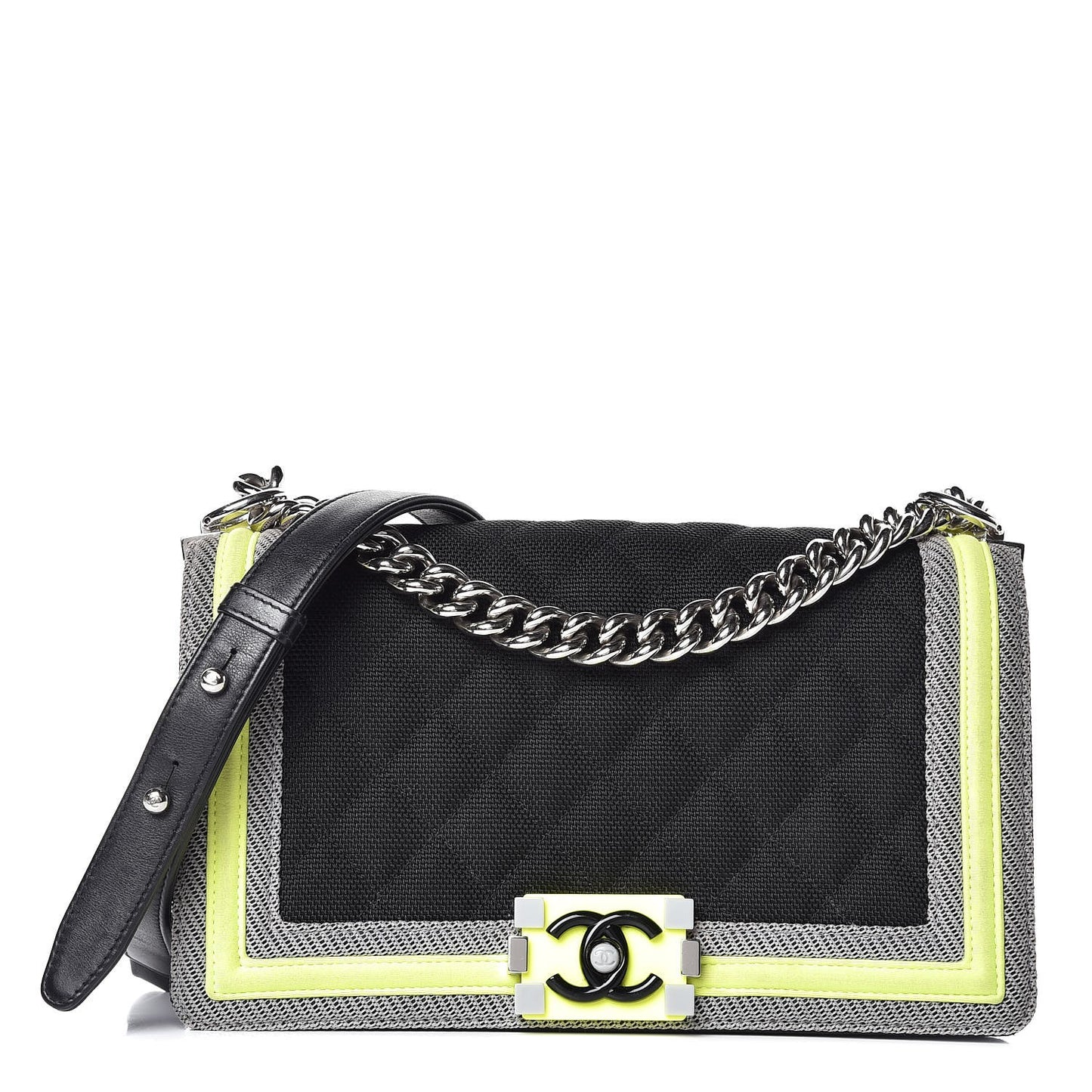 Canvas Quilted Medium Fluo Boy Flap Black Grey Yellow