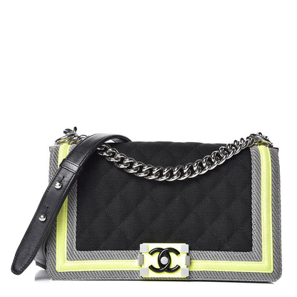 Chanel Canvas Quilted Medium Fluo Boy Flap Black Grey Yellow 1 of 11