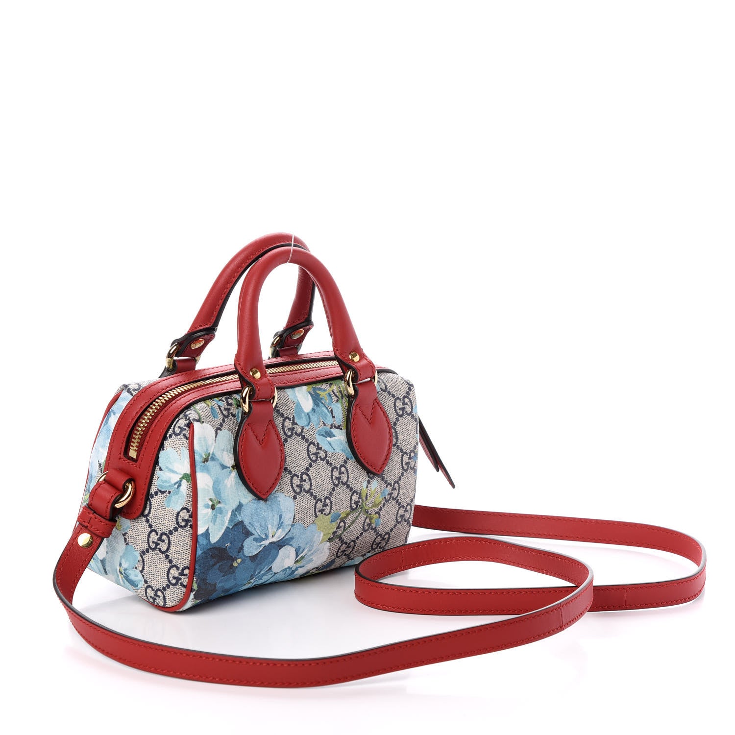 Gucci GG Supreme Monogram Blooms Mini Boston Navy Blue Hibiscus 3 of 8