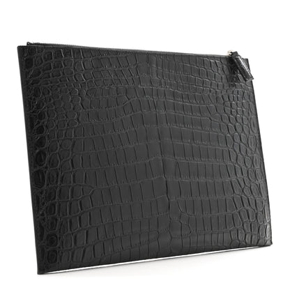 Saint Laurent Calfskin Crocodile Embossed Document Holder Black 3 of 9