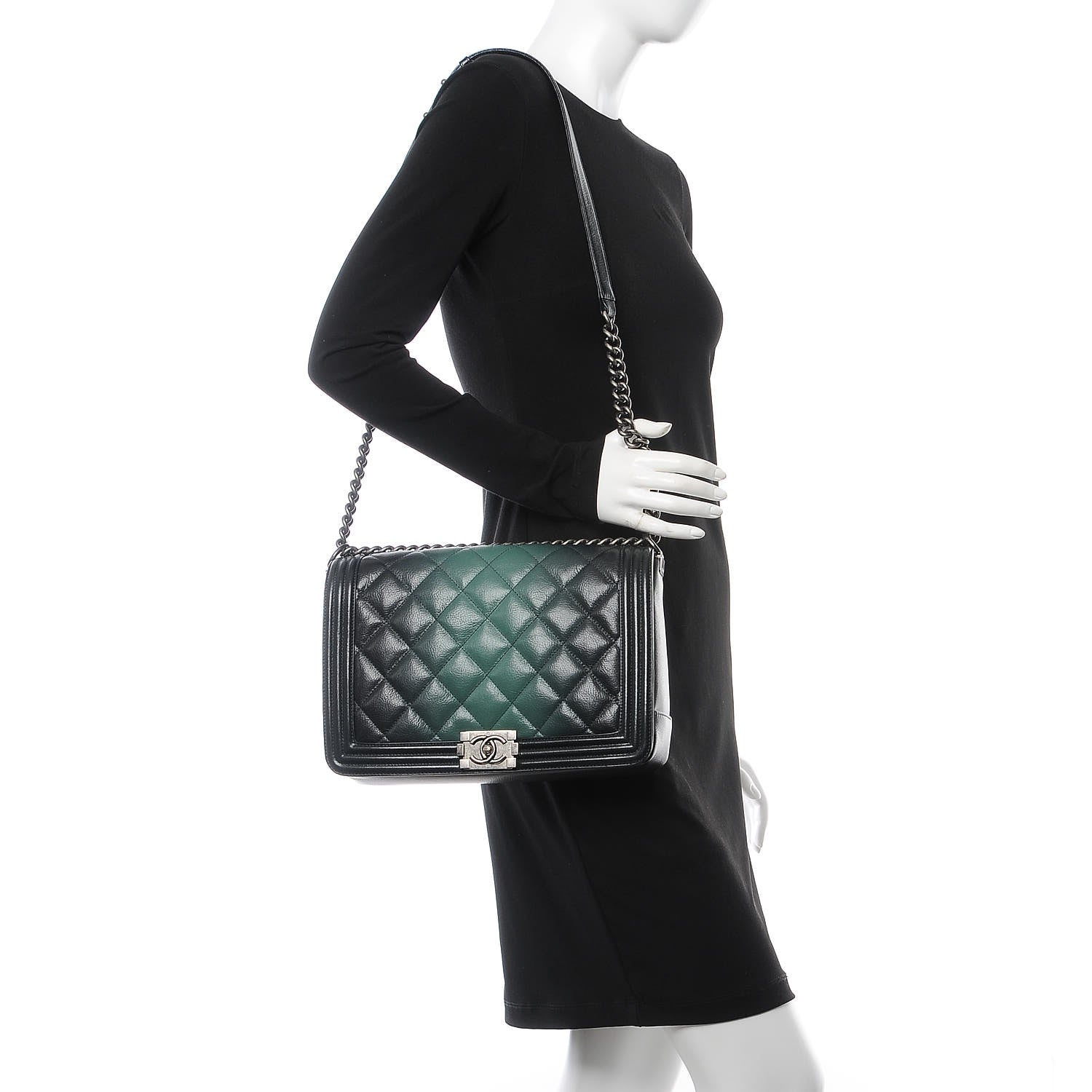Chanel Goatskin Ombre Faded Quilted Large Boy Flap Dark Green 2 of 7