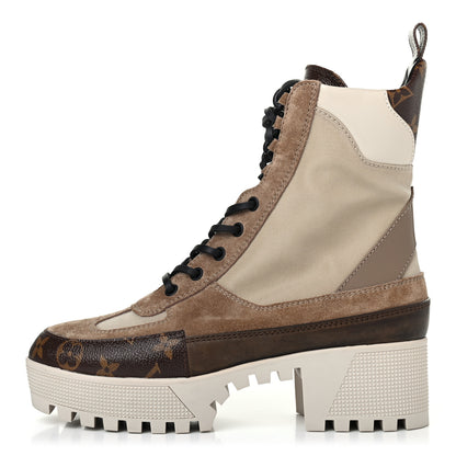 Louis Vuitton Suede Calfskin Monogram Laureate Platform Desert Boots 39 Beige 1 of 4