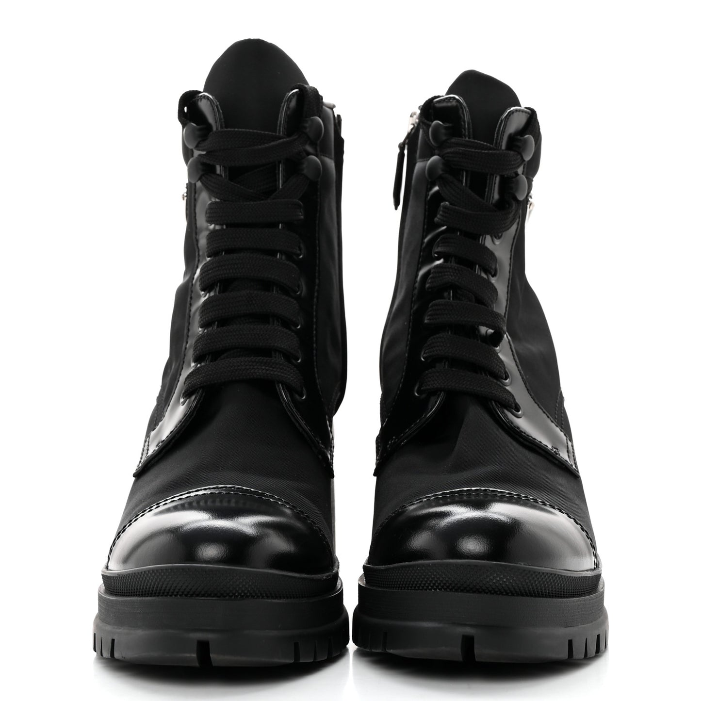 Spazzolato Re-Nylon Metal Triangle Logo Lace Up 55mm Ankle Boots 36.5 Black