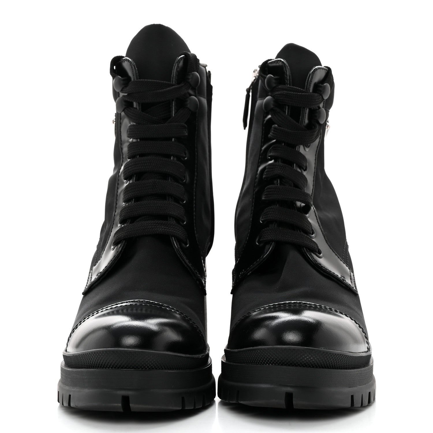 Prada Spazzolato Re-Nylon Metal Triangle Logo Lace Up 55mm Ankle Boots 36.5 Black 2 of 13