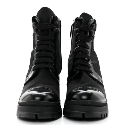 Prada Spazzolato Re-Nylon Metal Triangle Logo Lace Up 55mm Ankle Boots 36.5 Black 2 of 13
