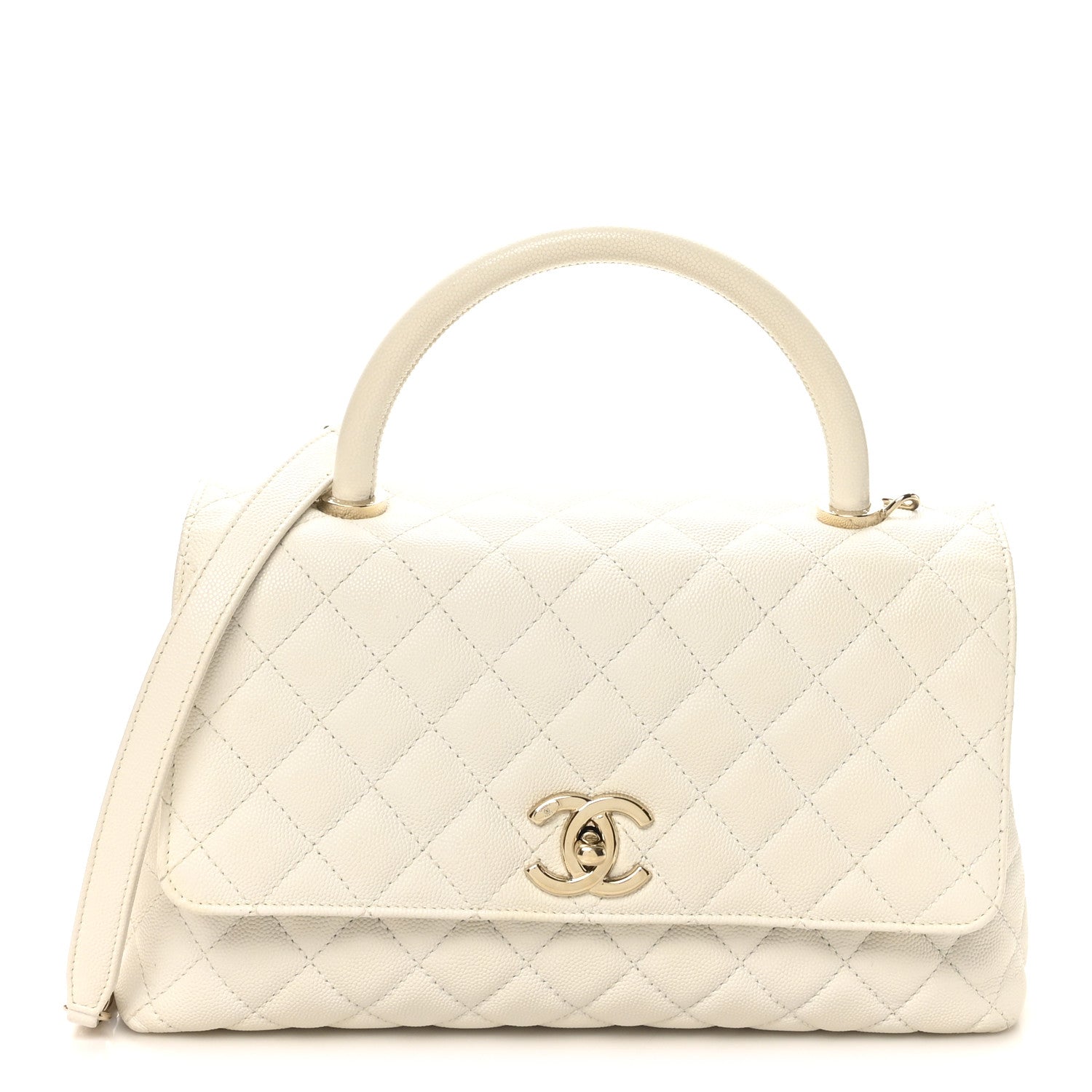 Chanel Caviar Quilted Small Coco Handle Flap White 1 of 10