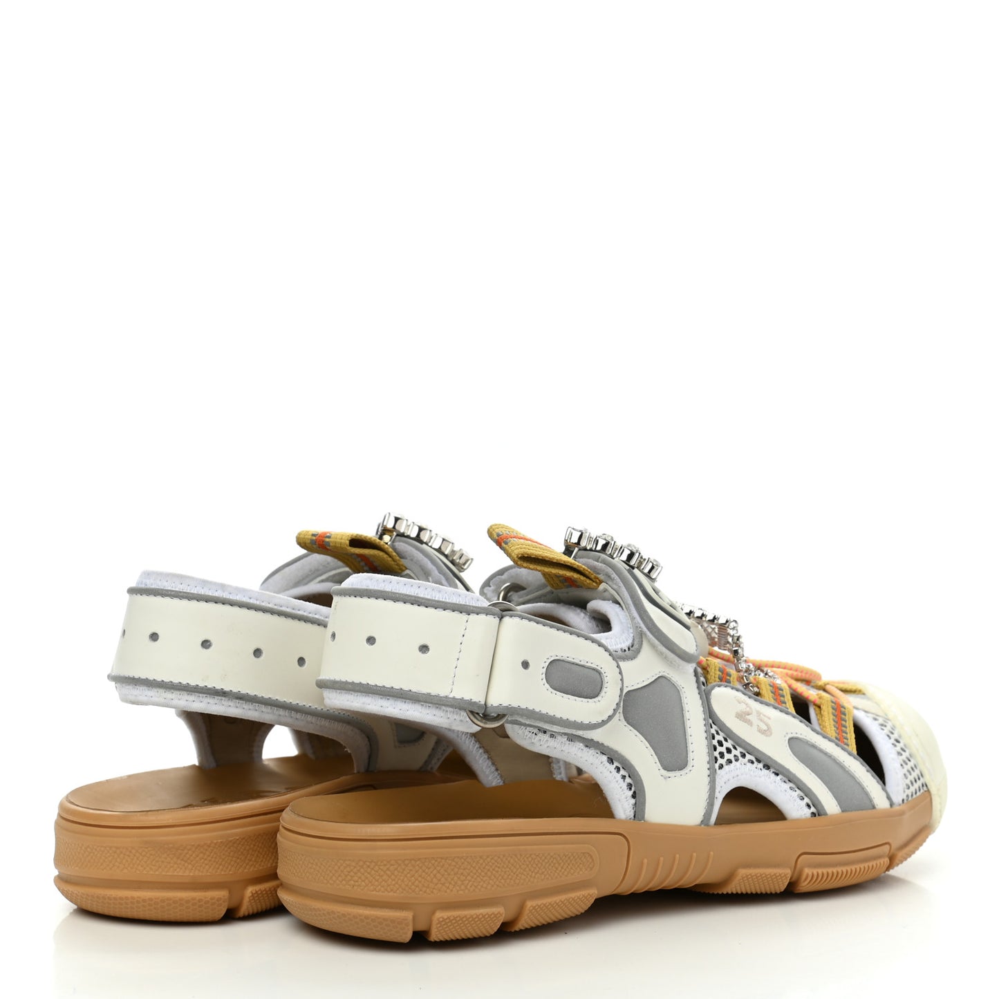 Mesh Fabric Tinsel Sport Sandals 38 White Silver