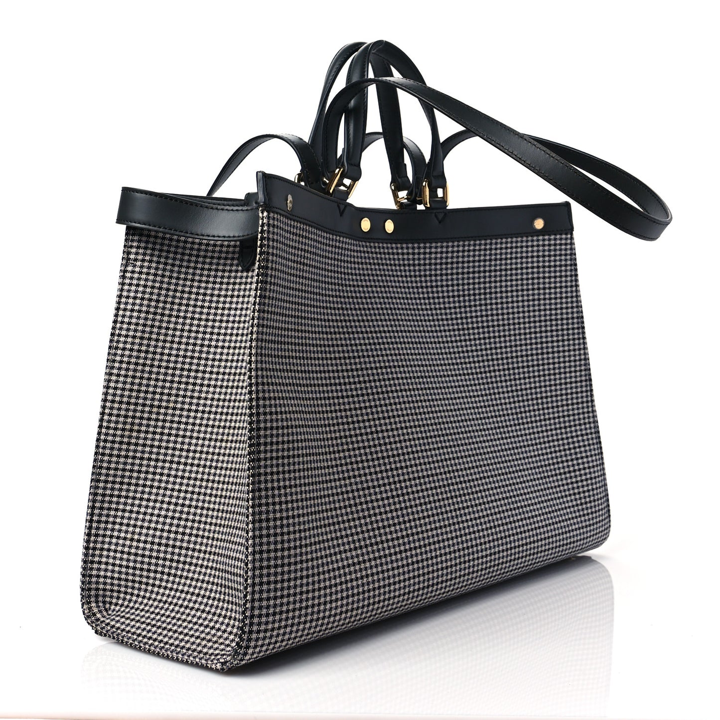 Wool Vitello King Houndstooth FF Embroidered Medium Peekaboo X-Tote Grigio Anthracite